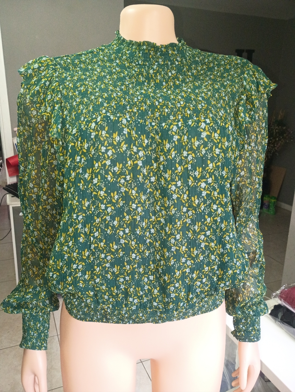 Free People Dark Green Floral Blouse - Picture 6 of 11